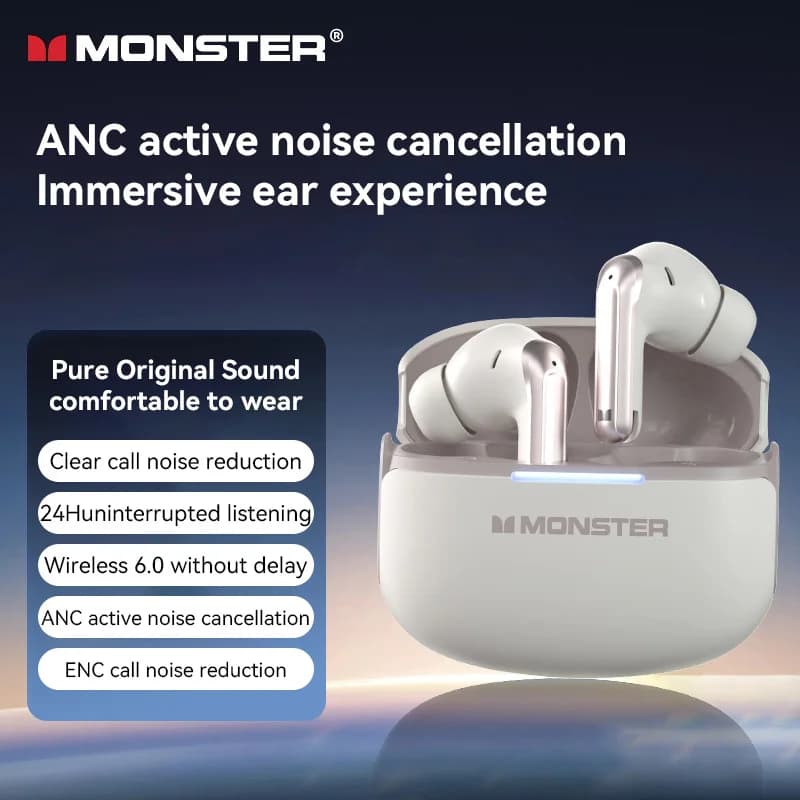 Cuffie Bluetooth wireless Monster Auricolari in-ear dal design ergonomico, auricolari con cancellazione attiva del rumore ANC Cuffie sportive TWS