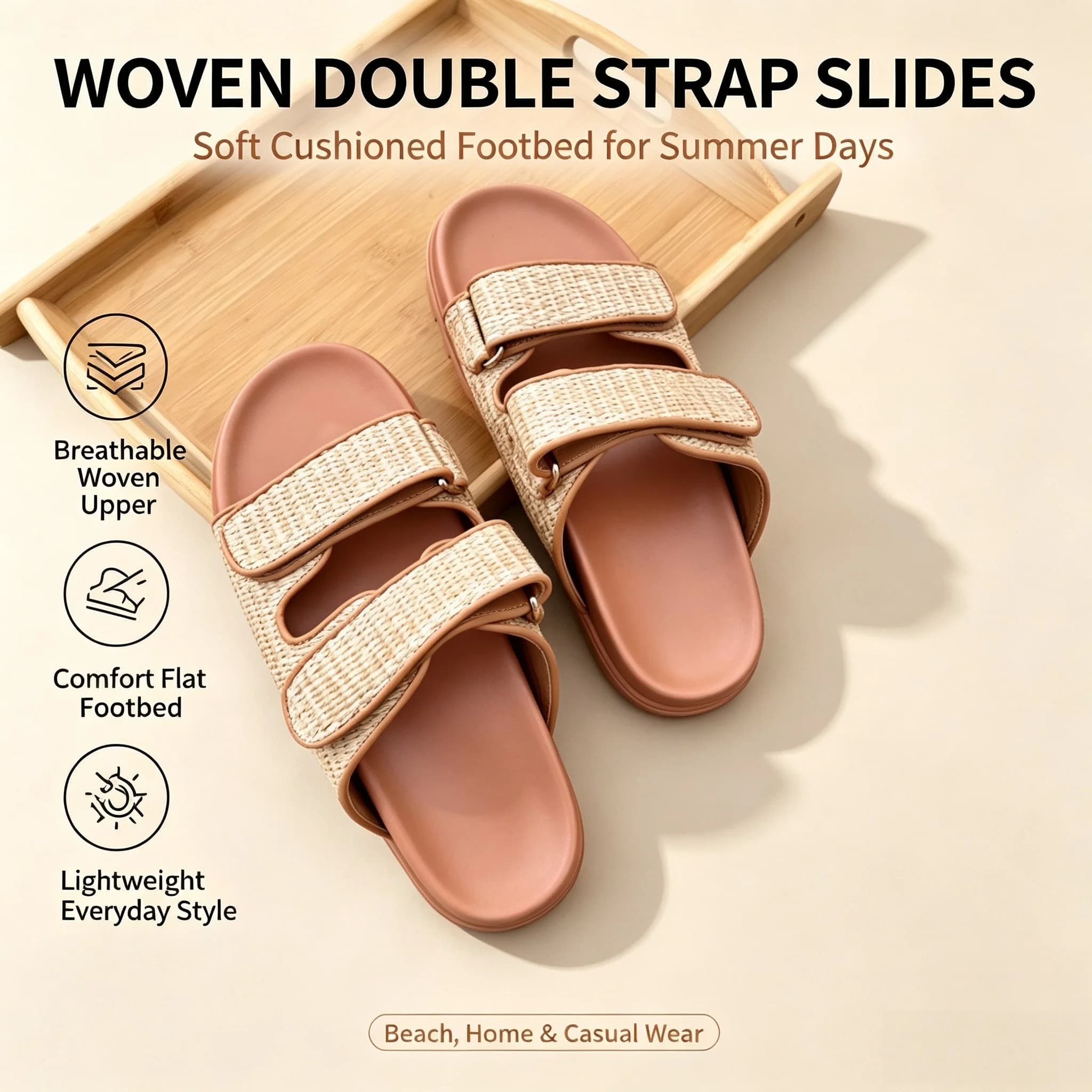 Summer Best-Seller Hand-Woven Flat Slides / Velcro Platform Sandals Beach-Ready Non-Slip Height-Increasing Holiday Gifts 5XZ480