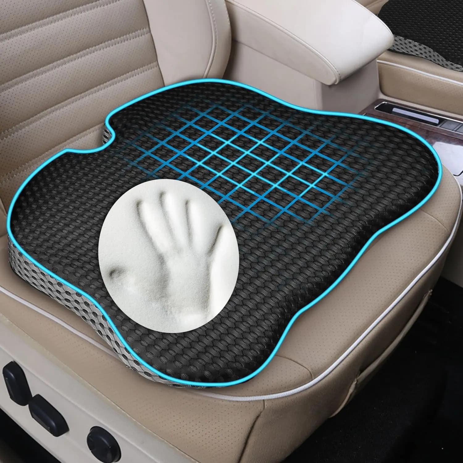 Cuscino in Memory Foam per Auto, Ufficio, Camion e Sedia a Rotelle - Supporto Antiscivolo per Anca e Schiena