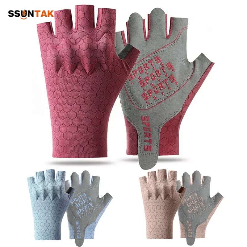 Guanti da Ciclismo Estivi Mezze Dita Traspiranti Antiscivolo Antiurto per MTB Bici da Strada Uomo Donna Palestra Pesca Corsa Sport