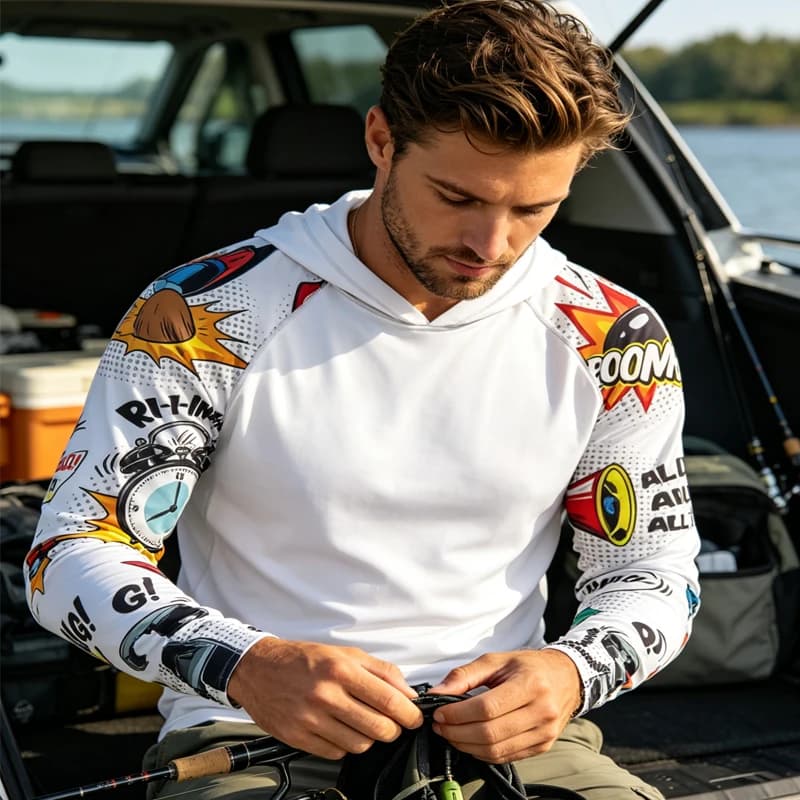 Felpa da Pesca per Uomo, Maglia Estiva a Maniche Lunghe con Protezione Solare, Abbigliamento da Pesca Traspirante ad Asciugatura Rapida