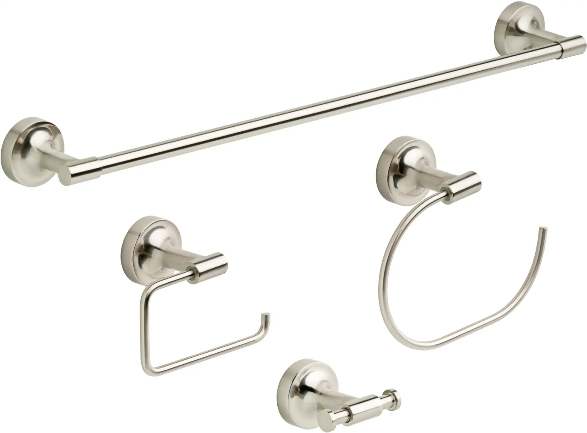 4-Piece Bathroom Hardware Set: 24 Inch Towel Bar, Toilet Paper Holder, Hand Towel Ring, and Robe Hook in Matte Finish
