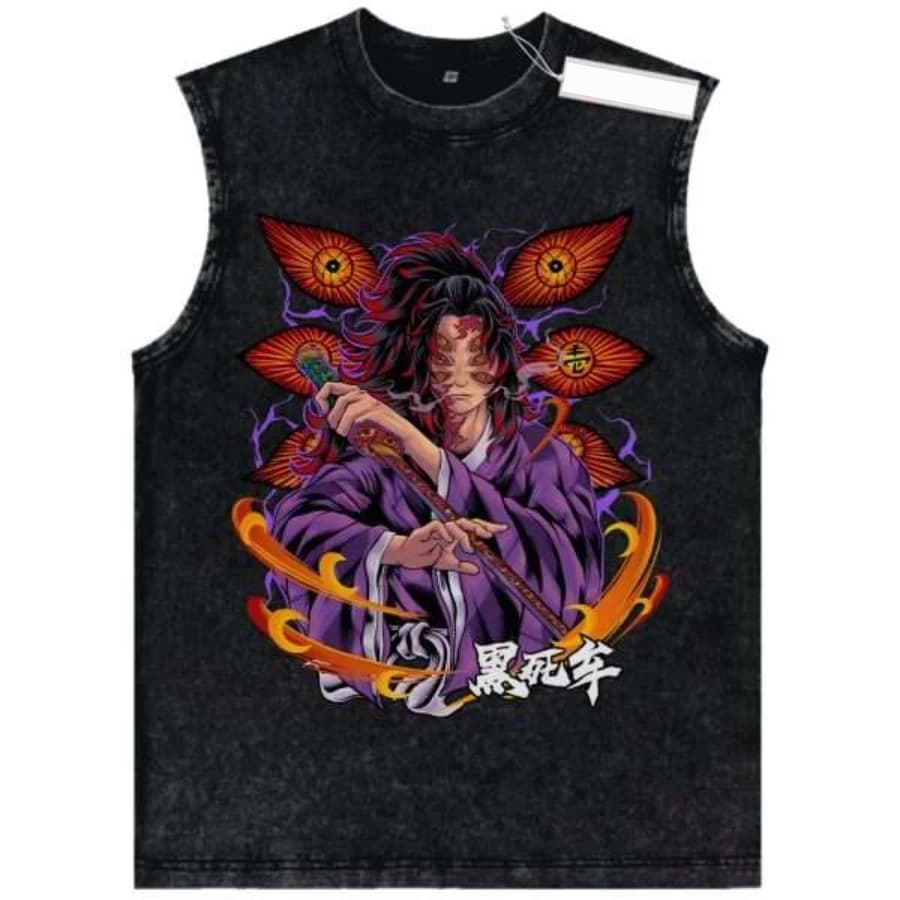 Canotta Vintage Lavata con Grafica Kokushibo Uomo Donna, Design Anime Retro Demon Slayer, Gilet Senza Maniche Streetwear, Top Estivo Ampio