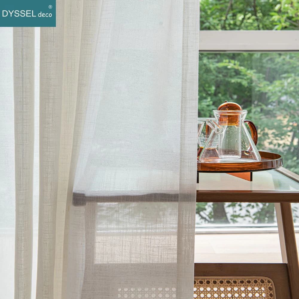 Tende moderne bianche in lino, stile europeo, con tasca per asta e occhielli, per soggiorno e camera da letto.
