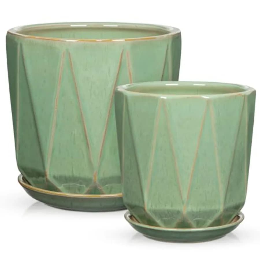 Vasi in ceramica per piante, vasi da 8+6 pollici con fori di drenaggio e sottovasi, grandi fioriere in ceramica, vaso decorativo per fiori
