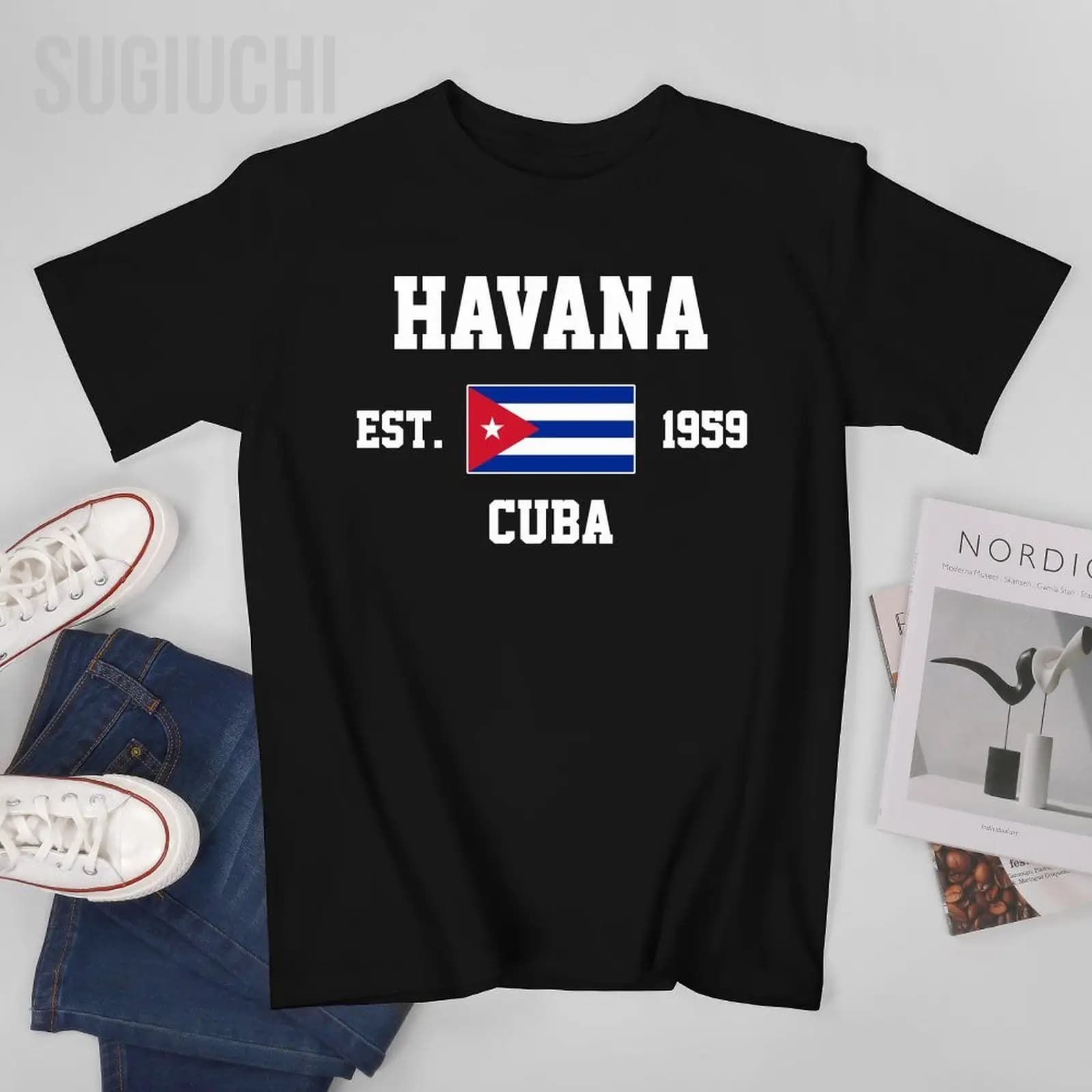 Patriotic Flag Cuba EST.1959 Havana Men Tshirt Tees T-Shirt O-neck T Shirts Women Boys Clothing 100% Cotton