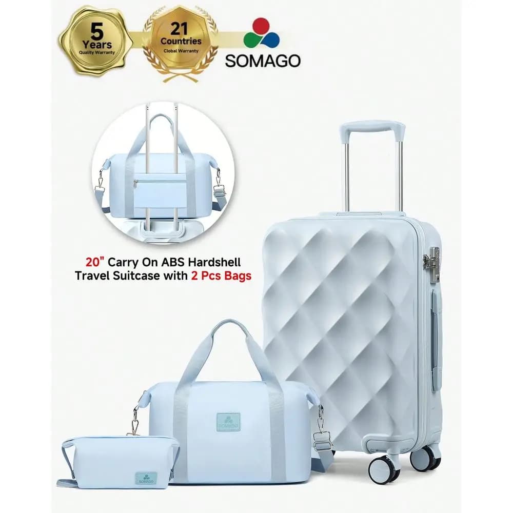 Set Valigia SOMAGO 20 Pollici con Borsa da Viaggio e Beauty Case, Approvato dalle Compagnie Aeree, Bagaglio Rigido Leggero in ABS