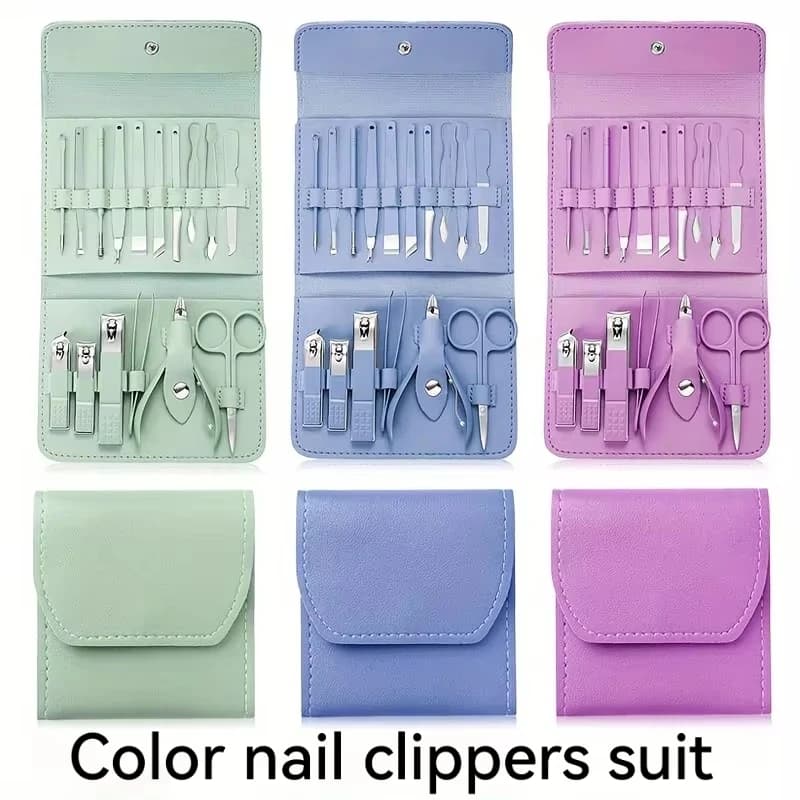 Professional Set of 16 Manicure Parts, Stainless Steel Tools for Nails and Feet, Unisex Nail Care Kit