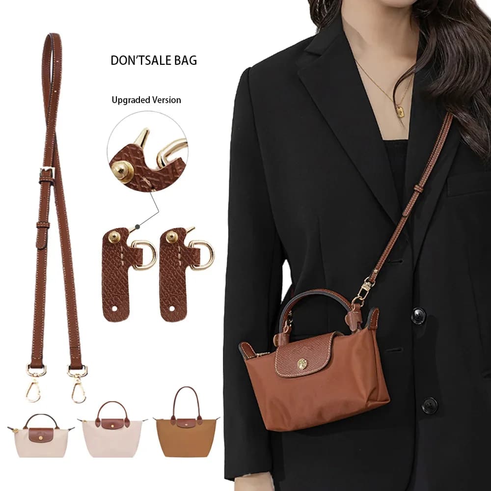 Replacement shoulder strap for genuine leather shoulder bag, Longchamp short handle bag shoulder strap without punching change