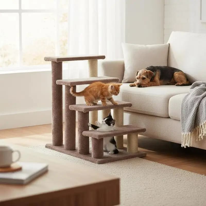 Scala per animali domestici, Tiragraffi, 4 gradini, per animali fino a 5 kg, 60x40x64cm, Marrone