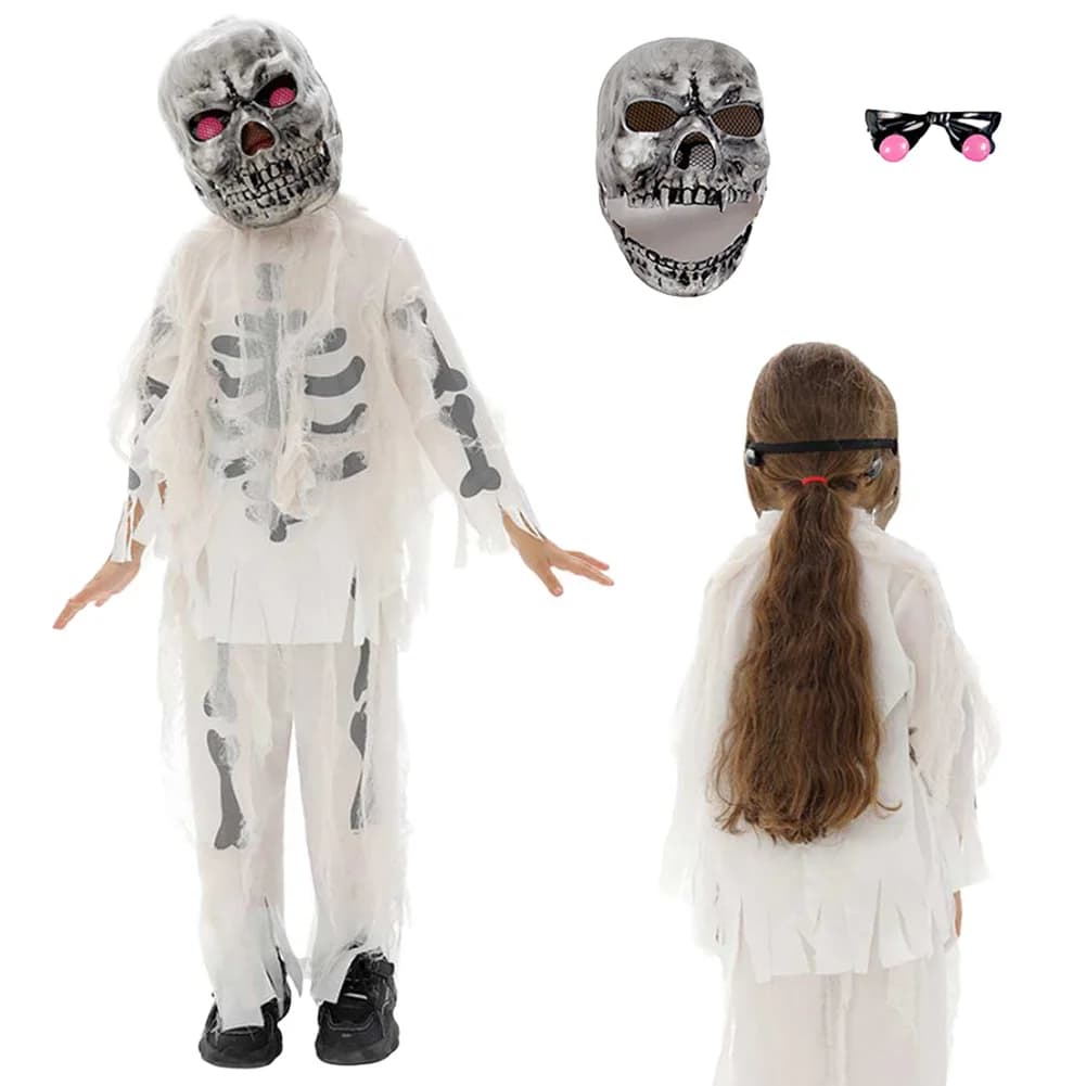 Vestito operato Spaventoso Scheletro Fantasma Cosplay Per Ragazzi Ragazze Abbigliamento Palcoscenico Ognissanti Costume Adolescente da 6 a 14 Anni Abiti da Festa