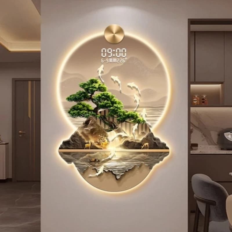 Lampada da parete a LED con pittura paesaggistica moderna per soggiorno, corridoio, decorazione domestica, luce murale con telecomando.