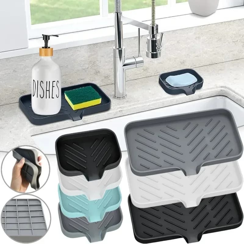 Lavello da cucina Porta spugna Portasapone in silicone Portasapone Auto drenante Portaoggetti antiscivolo Forniture per la cucina del bagno