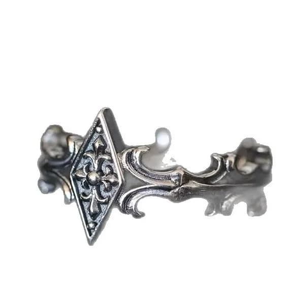 Anello Thai in Argento Vintage con Croce di Iris e Diamanti, Regolabile, Unisex, Gioiello di Lusso Discreto e di Tendenza