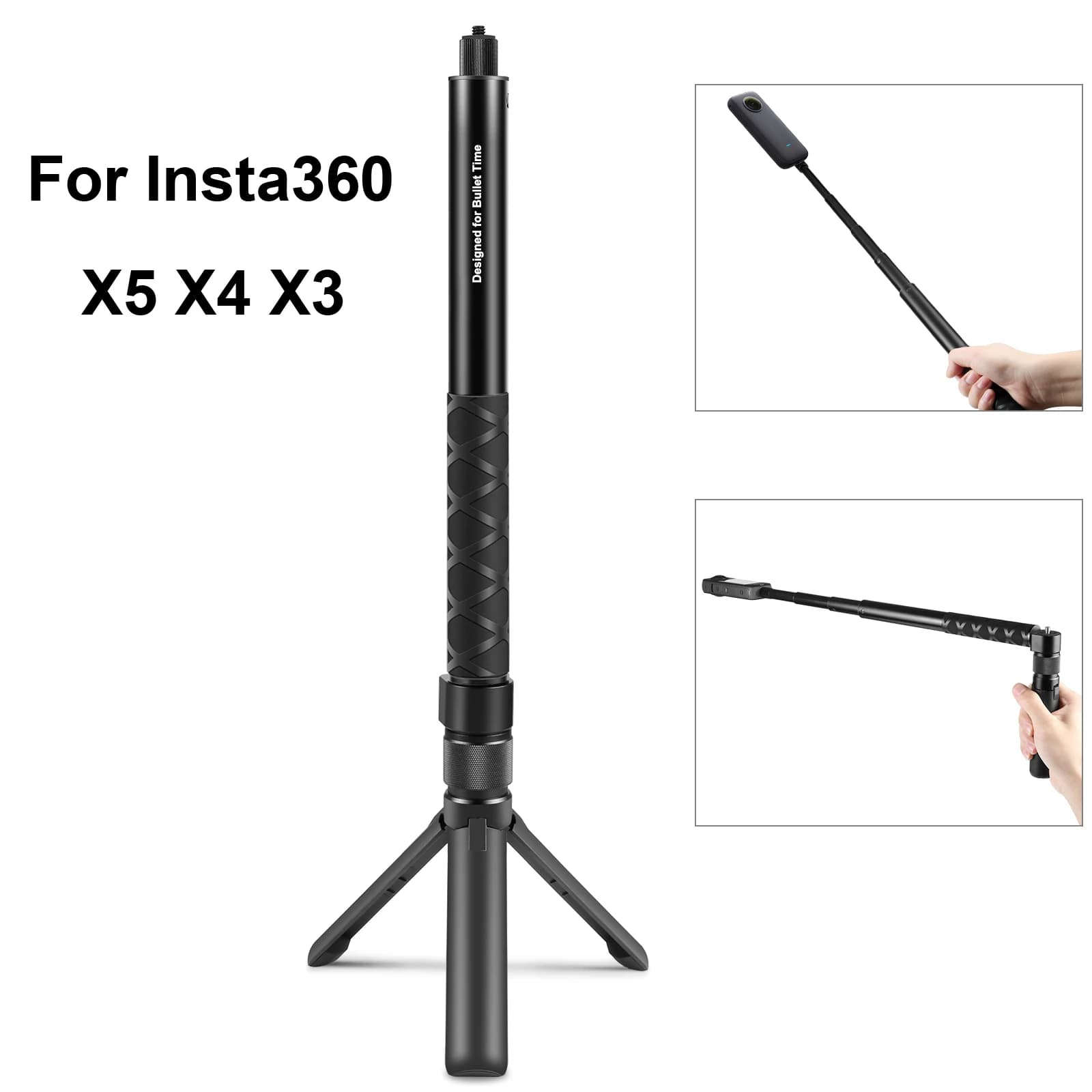 PULUZ Treppiede da tavolo con impugnatura rotante per Insta360 X5 X4 X3/ DJI Osmo 360 / Gopro con selfie stick invisibile da 110 cm