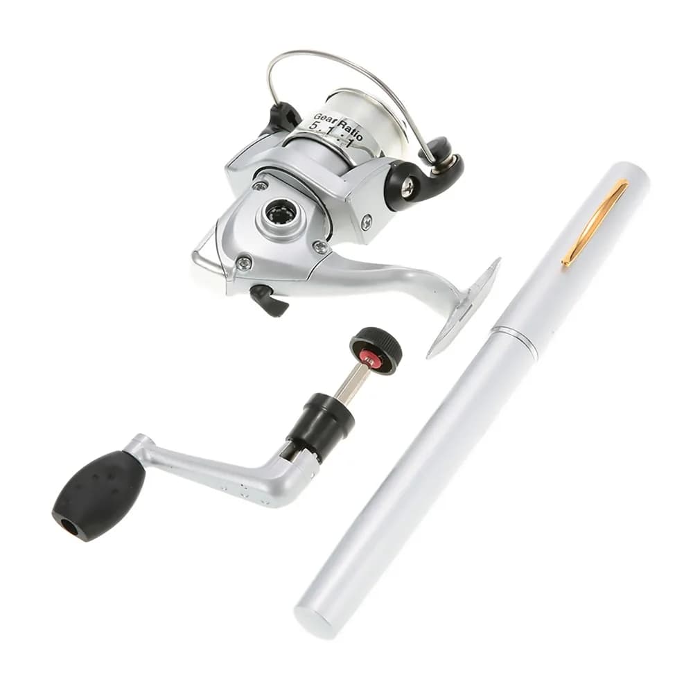 Canna da Pesca Telescopica Portatile Leggera in Argento, Canna da Pesca a Penna Mini, Mulinello da Pesca da Viaggio