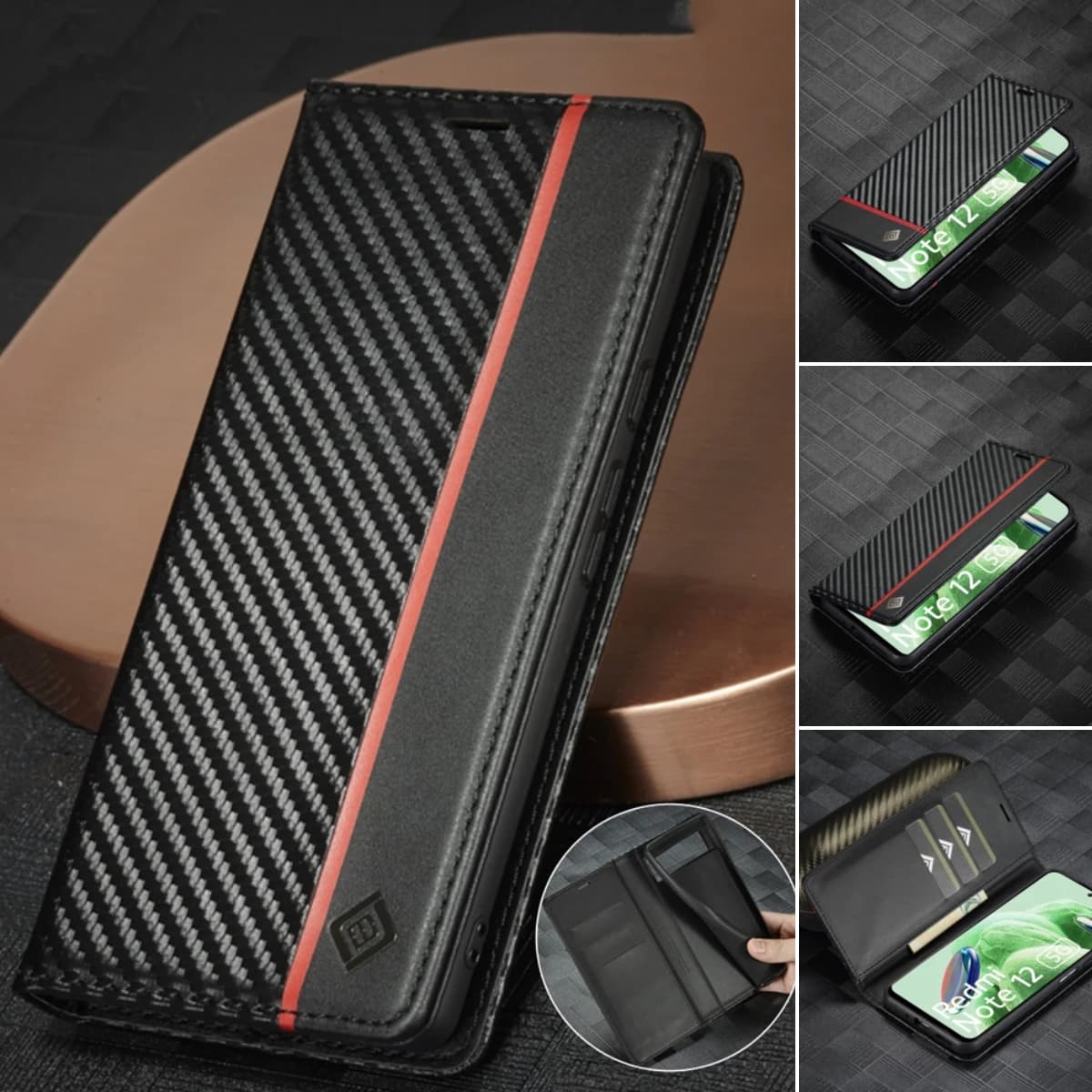 Carbon Fiber Leather Case for Xiaomi 15T 14T 13T 12T 11T 11 Lite Mi Redmi Note 14 13 12S 11S Pro Plus Poco X5 Pro Cover Wallet
