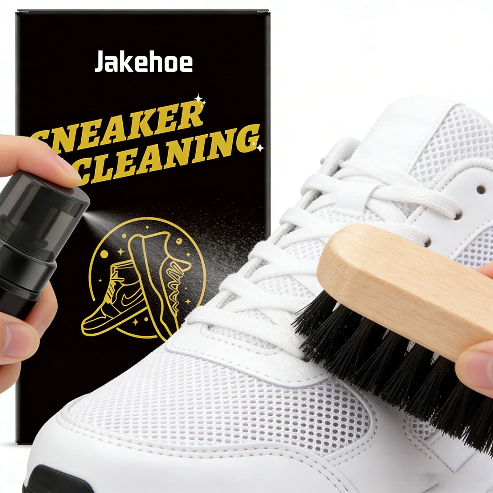 Kit Professionale per la Pulizia delle Sneaker, Set per Rimuovere le Macchie, Spazzola per la Cura delle Scarpe, Lucidante per Pelle e Tela, Lavaggio Profondo Eco 30ml