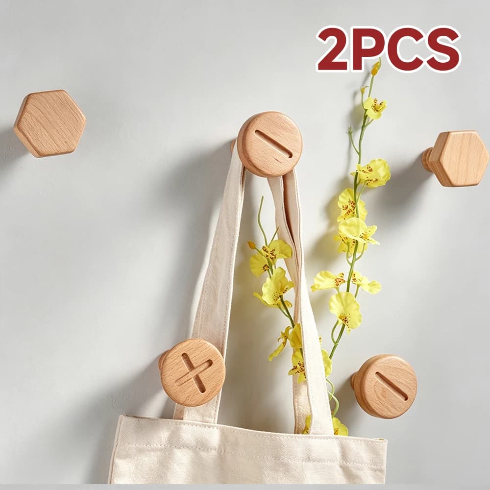 New Natural Wood Clothes Hanger Wall Mounted Coat Hook Decorative Key Holder Hat Scarf Handbag Storage Hanger Wardrobe Rack