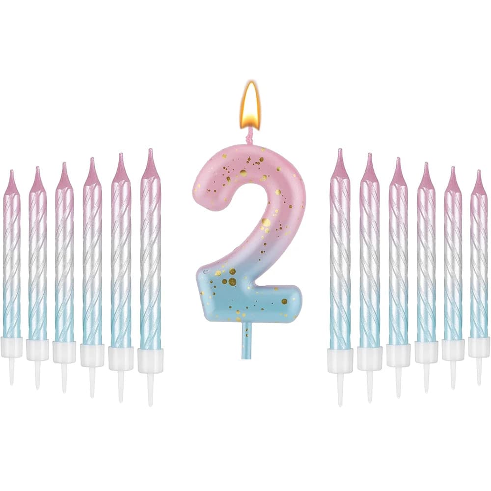 Digital Birthday Candles Pink Gradient Blue Set Cake Decoration Candles for Birthday Cake Decoration Anniversary Wedding Party