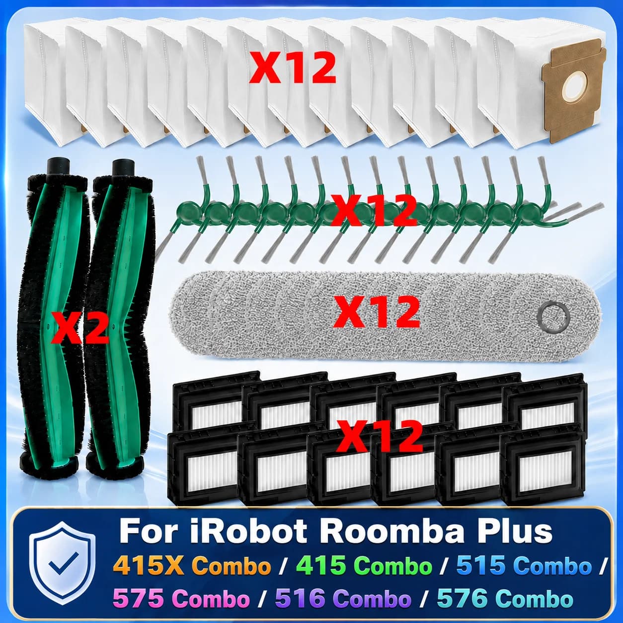 Fit for iRobot Roomba Plus 415X Combo/ 415 Combo/ 515 Combo/ 575 Combo/ 516 Combo/ 576 Combo Parts Brush Filter Mop Bag