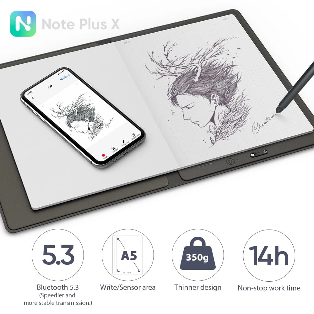 XPPen Note Plus Nuovo taccuino digitale Bluetooth Smart Notebook A5 con batteria da 1000 mAh e backup su Google Drive per Android iOS