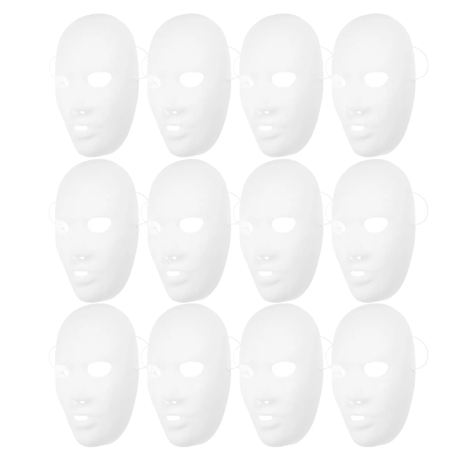 Set di 12 Maschere Bianche Integrali Fai-da-Te in PVC di Alta Qualità con Cinturino Elastico Ventilato per Costume di Halloween e Feste in Maschera