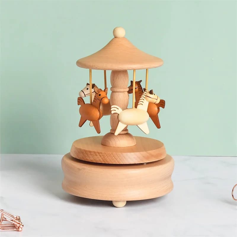 Carillon in legno a forma di giostra, ornamenti girevoli, fai da te, fatto a mano, regalo di compleanno e Natale, giocattoli per bambini