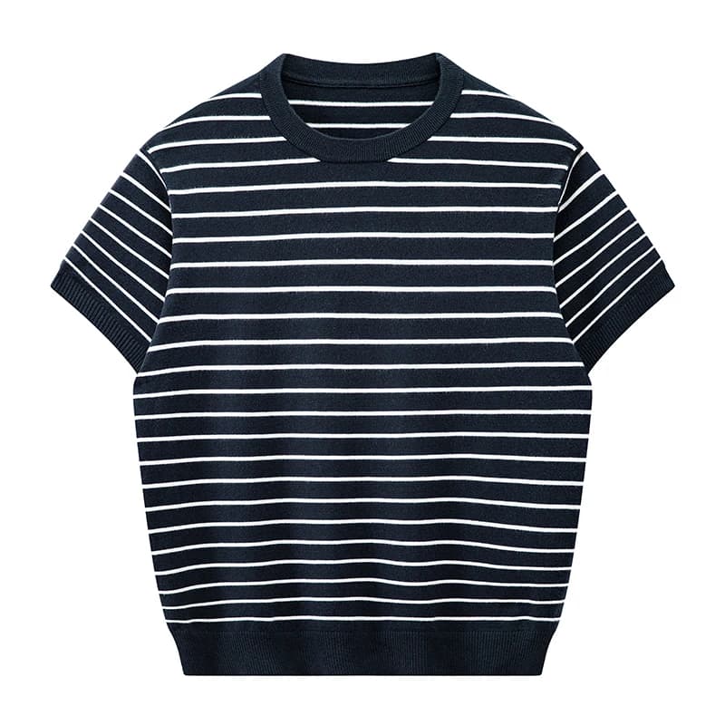 T-shirt Estiva Sottile a Collo Tondo e Maniche Corte, Versione Coreana Casual da Uomo, Maglia a Righe alla Moda, Top a Mezza Manica