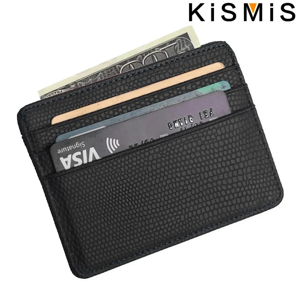 KISMIS Portafoglio porta carte piccolo mini da viaggio in pelle PU - Modello lucertola, finestra identificativa, custodia per uomo donna