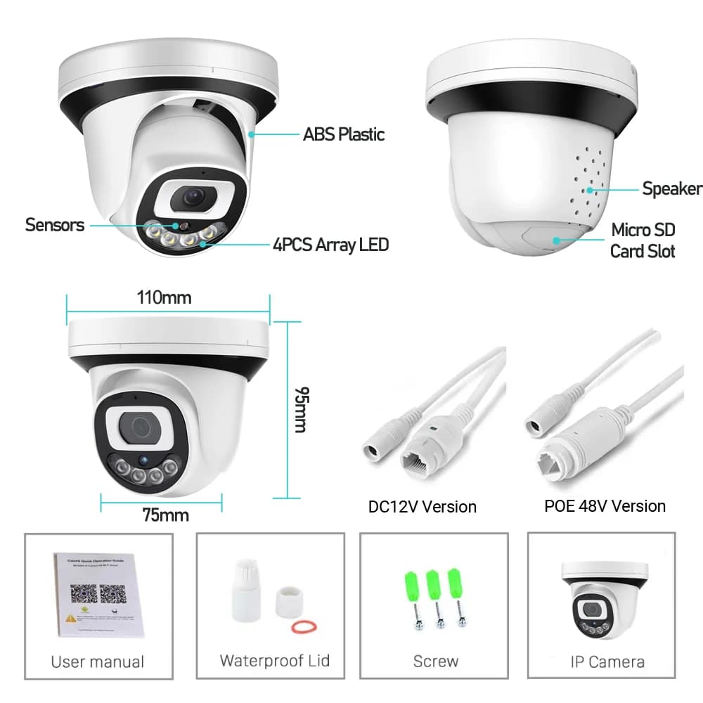4K Ultra HD 8MP Indoor Dome Camera Full Color Night Vision Motion Vehicle Detection Home Security