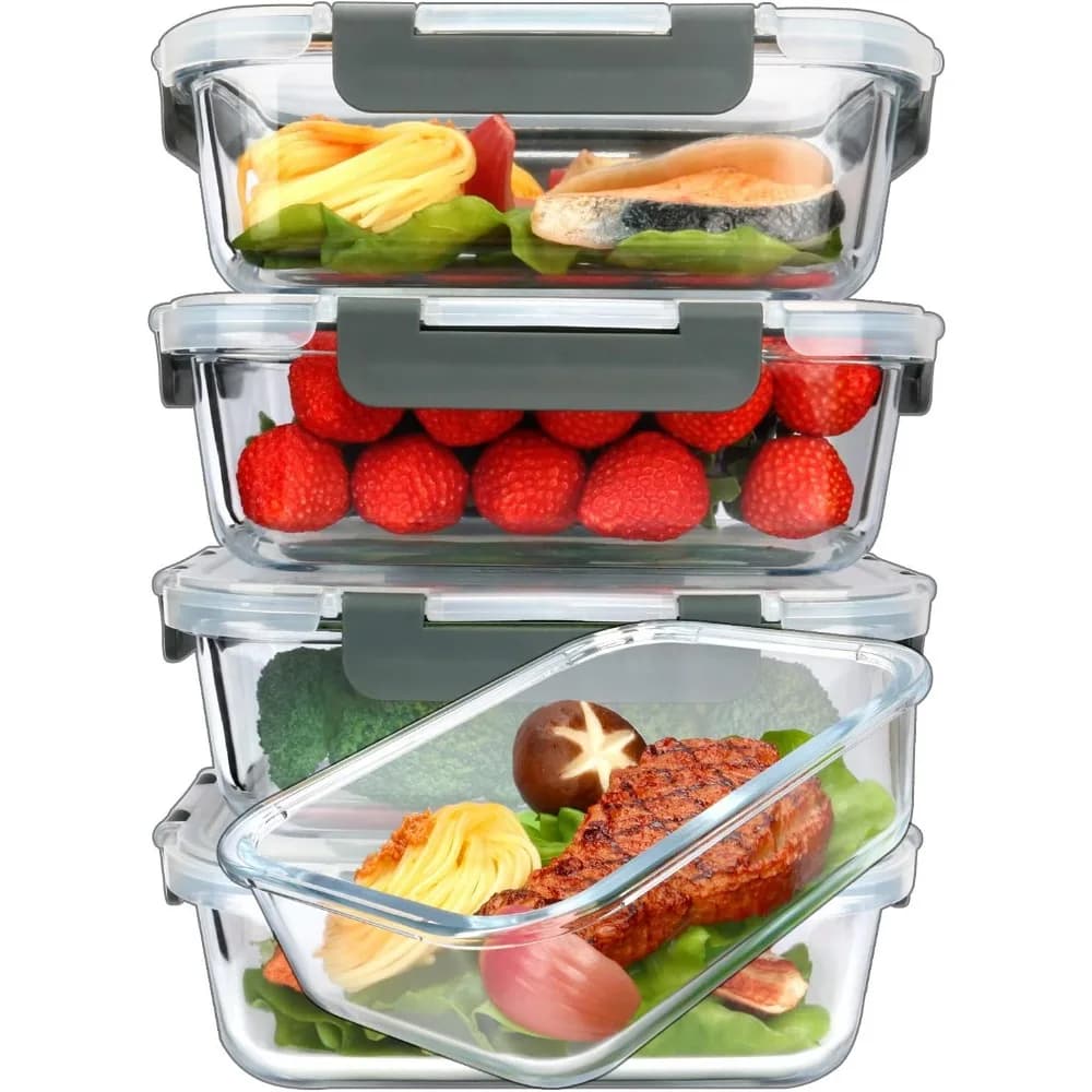 Confezione da 5 contenitori per la preparazione dei pasti in vetro da 36 Oz con coperchi a scatto, ermetici per pranzo, microonde e lavabili in lavastoviglie