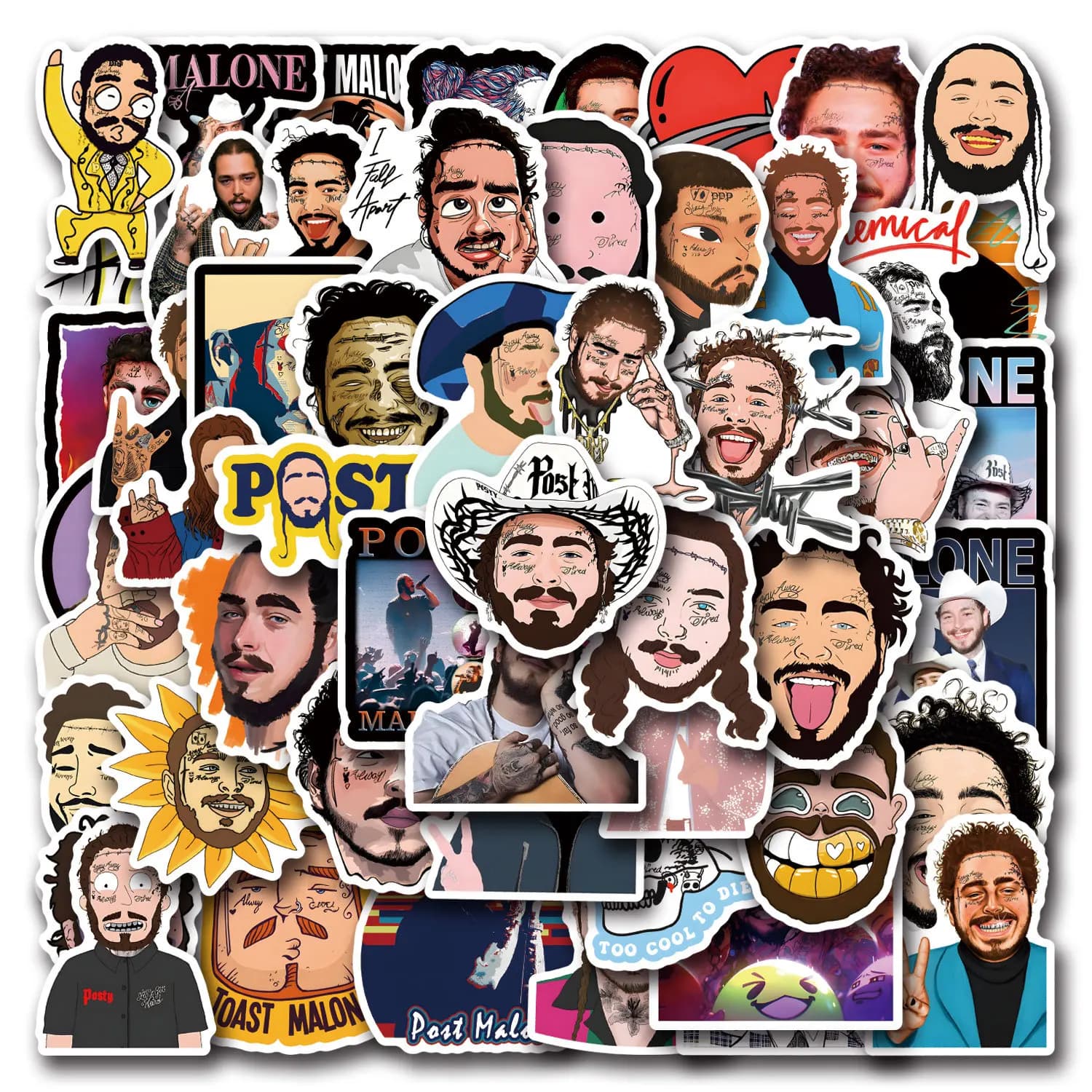 10/50PCS Post Malone Adesivi Cantante Cartoon Decalcomanie Scrapbook Bagagli Telefono Chitarra Casco Bici Graffiti Adesivo Giocattolo Ventole Regalo