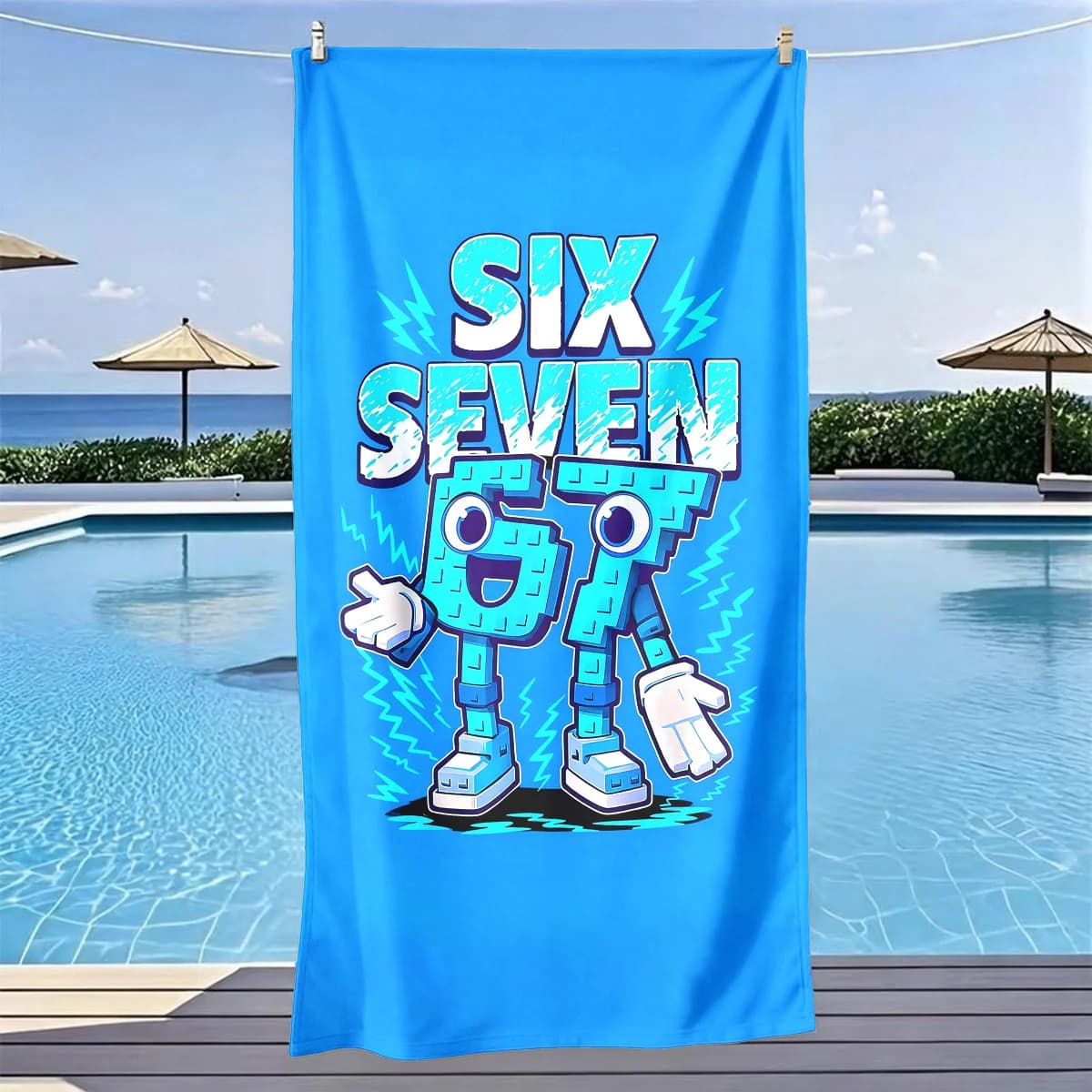 Asciugamano da spiaggia personalizzato con numero 67, stampa 2D, morbido, ad asciugatura rapida, resistente alla sabbia, per viaggi estivi e nuoto