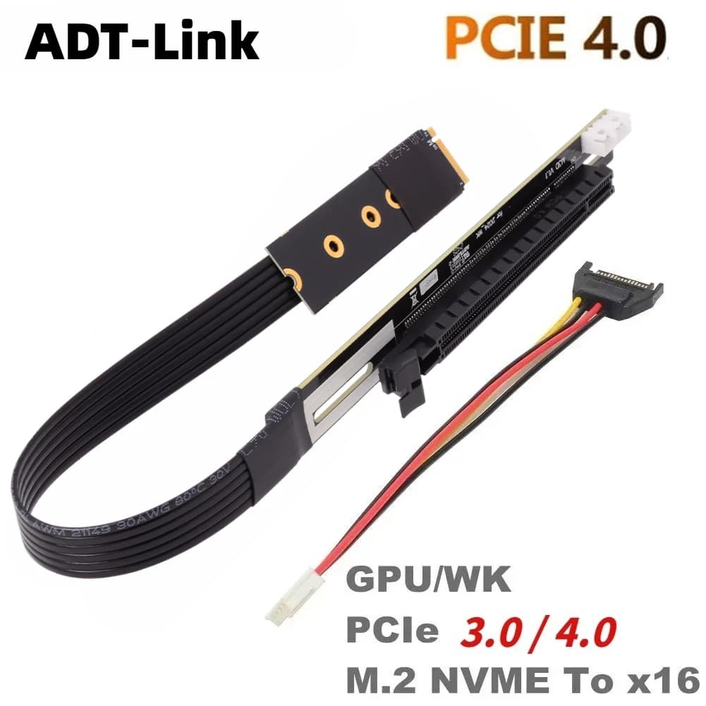 ADT-Link M.2 NVMe a PCI-E 4.0x16 Extender Gen 4/3 Riser Adattatore Jumper Cavo Mining GTX RTX Scheda Video Grafica NVIDIA AMD GPU
