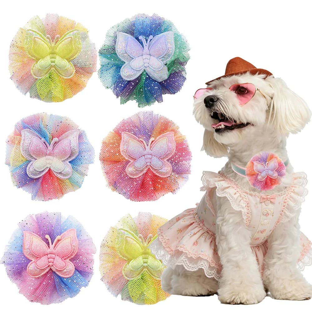 50/100PCS Lace Dog Collars Accessories Removable Dog Bowties Butterfly Decorate Small Cat Necklaces Pet Supplies For Dogs