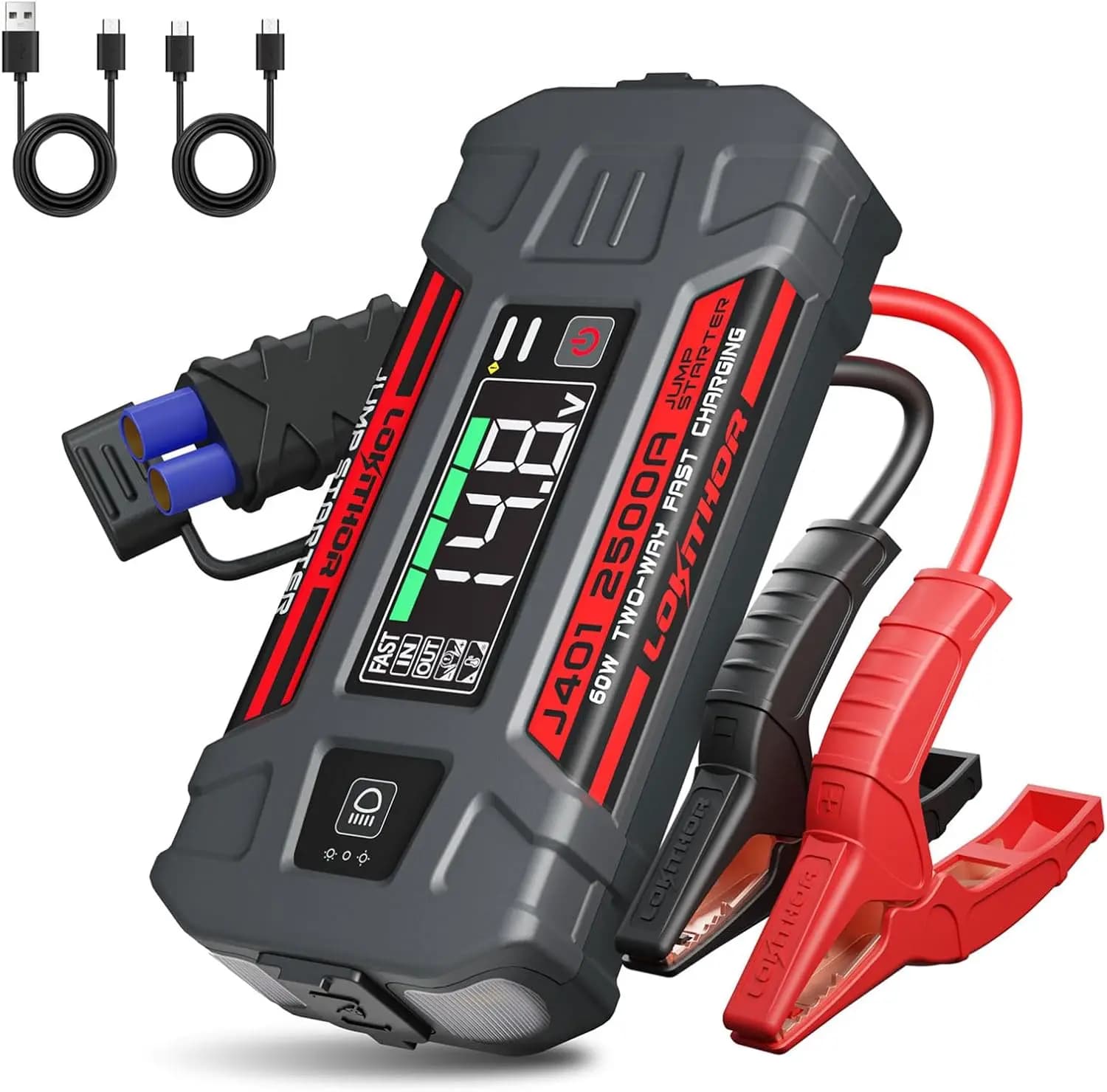 Avviatore di Emergenza Portatile per Auto 2500A, 12V per Motori Benzina/Diesel, Ricarica Rapida e Schermo LED