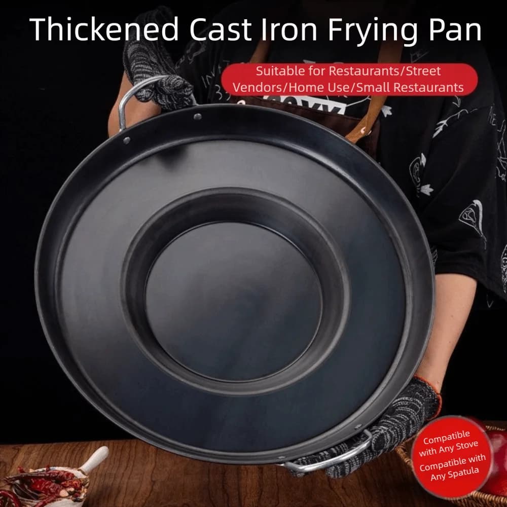 Anti-stick metal pan thickened Flat non-scotting pan with concave shape Round flat panel with handle Cooking instrument