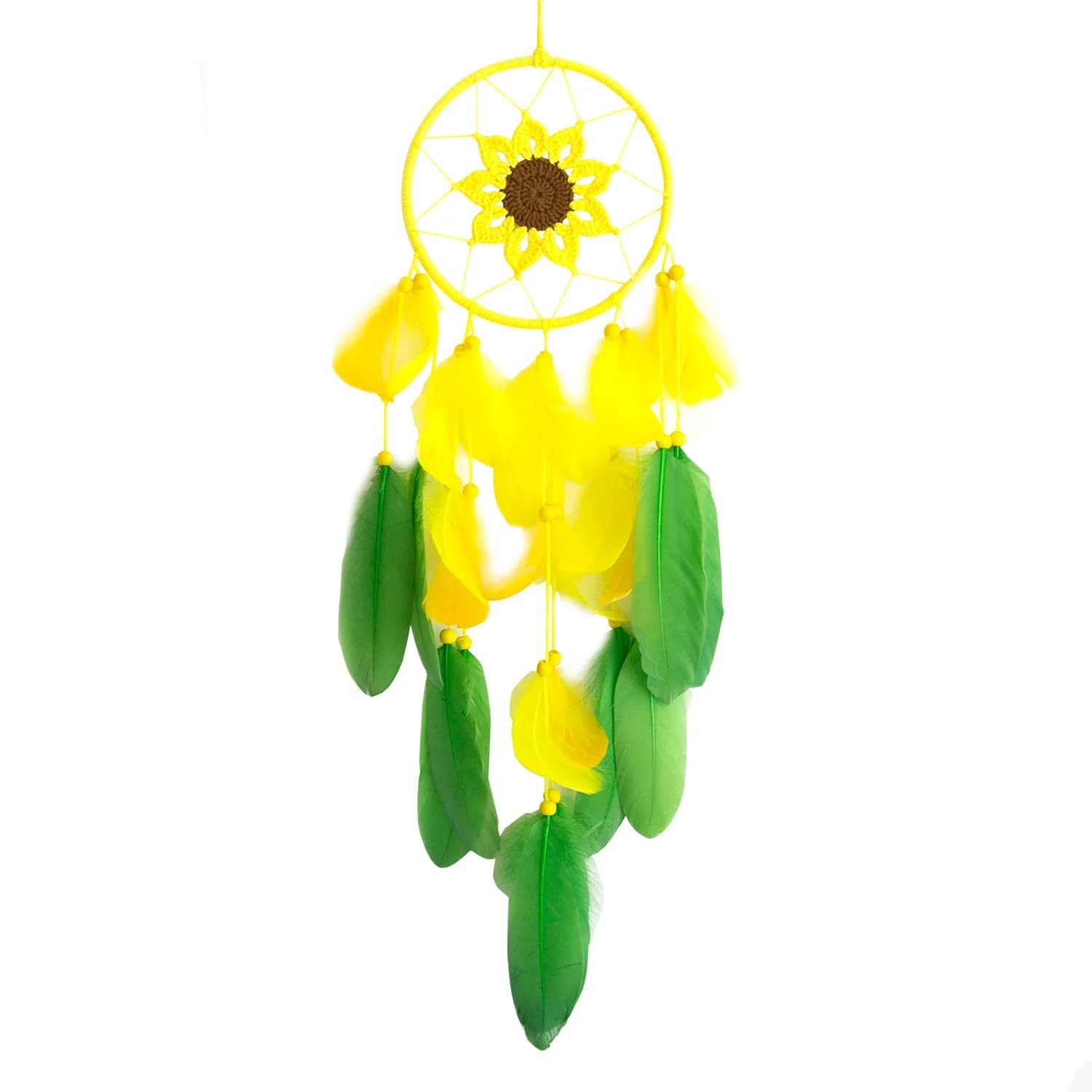 Hook woven sunflower dream catcher, high-end feather wind chime pendant, sunflower bed bell