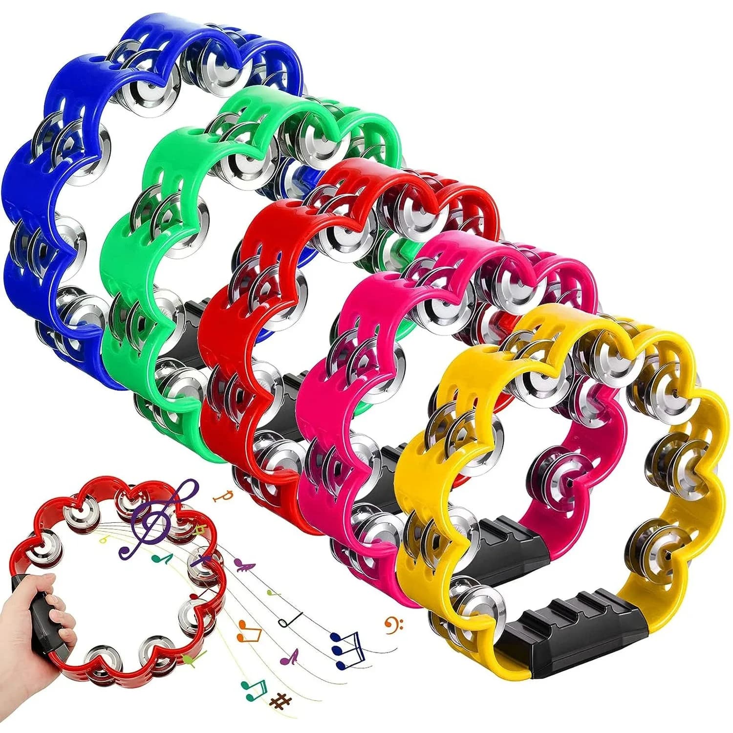 Tamburo a campana a mano a forma di mezzaluna in plastica colorata a doppio strato per performance karaoke, feste, stile libero, danza portatile