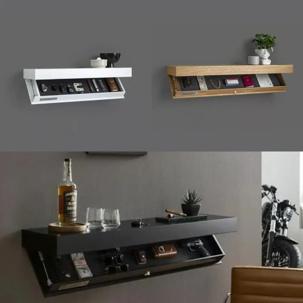 Mensola di design Magicflap a parete Scomparto segreto multifunzione Mensola galleggiante nascosta Mensola da parete in legno Decorazioni per la casa