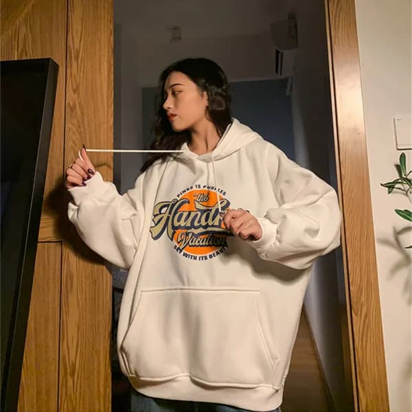 Trendy Oversize Fleece Women's Hoodie Lazy Style Long Sleeve Mid-Length Loose Fit Sweatshirt Korean Commute Style Polyester