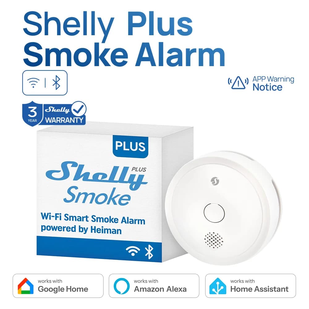 Shelly Plus Smoke Alarm Wi-Fi Smart Photoelectric Smoke Alarm Effective in Slow Fire Detection Led Ioud Alarm
