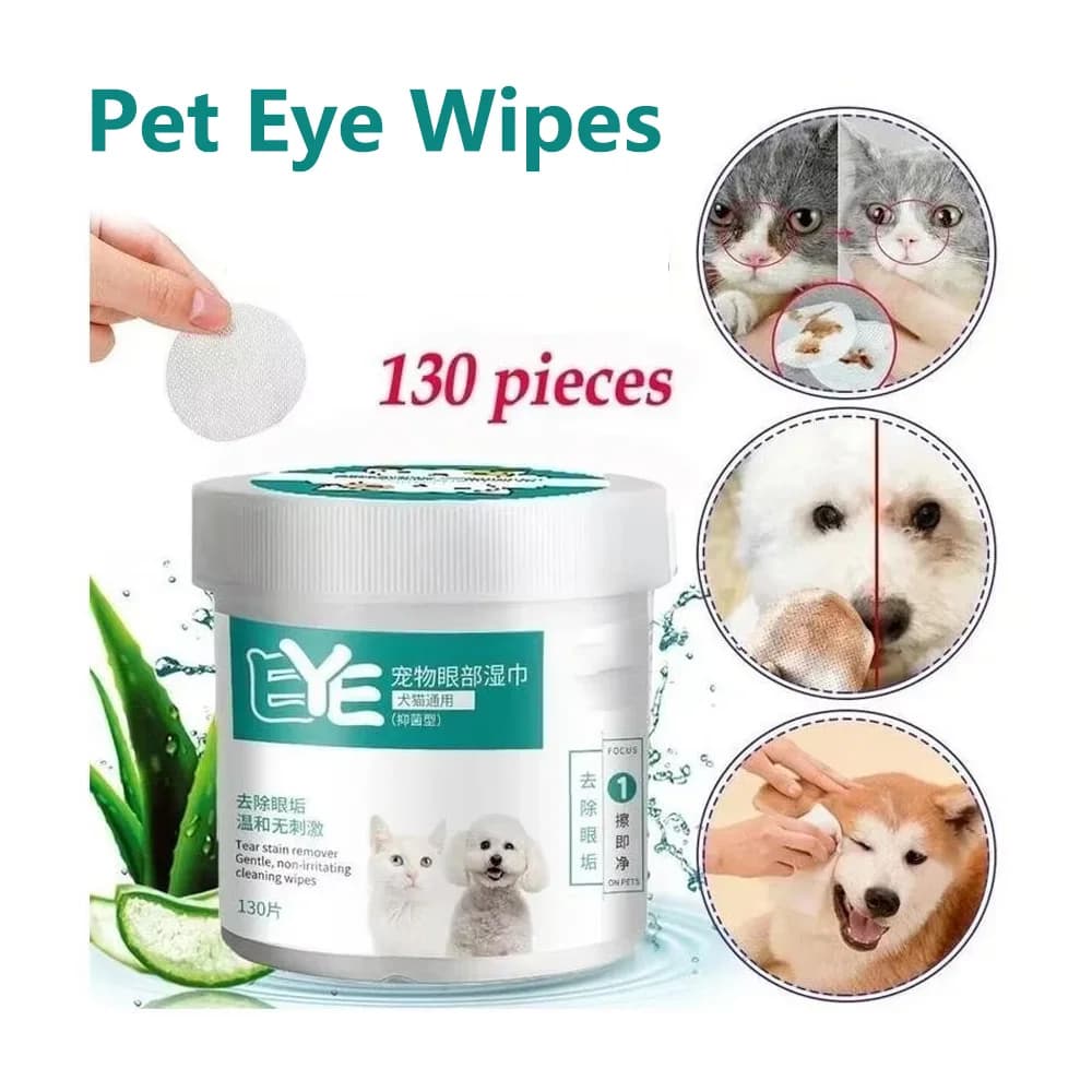 130 pz/set Salviette per Occhi di Animali Domestici per Gatti e Cani, Delicate, Non Schiumogene, per la Pulizia delle Macchie Lacrimali e la Rimozione del Pelo