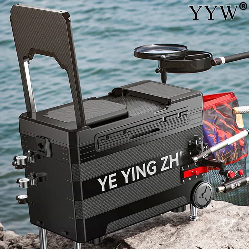 32 litre multifunction fishing bucket all with back, wheels, telescopic feet fishing equipment wild fish boxes fishing accessories