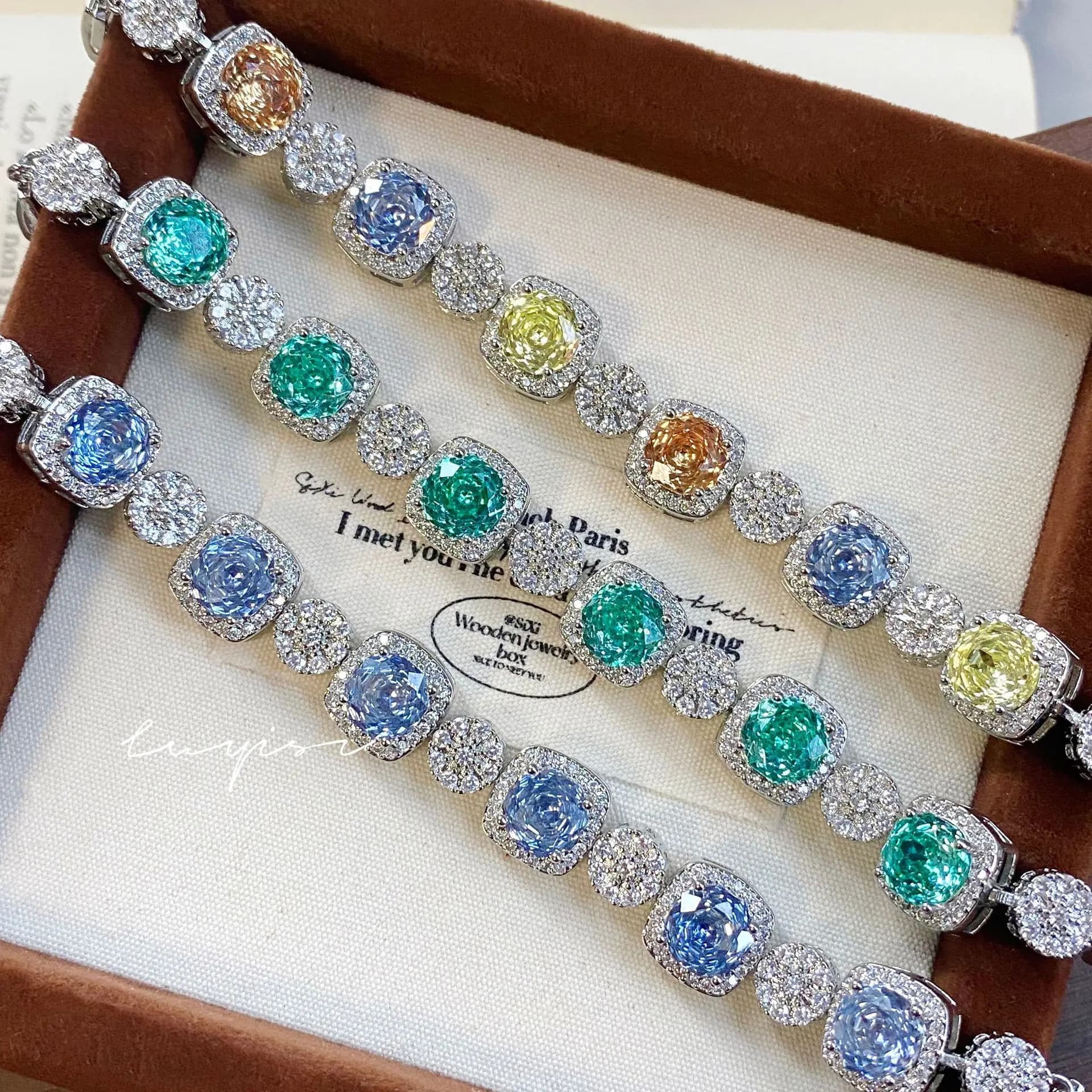 Fashion Light Luxury Octagonal Millennium Rose Cut Tanzanite Blue Bracelet Inlaid with High Carbon Diamond Rose Paraiba Jewelry