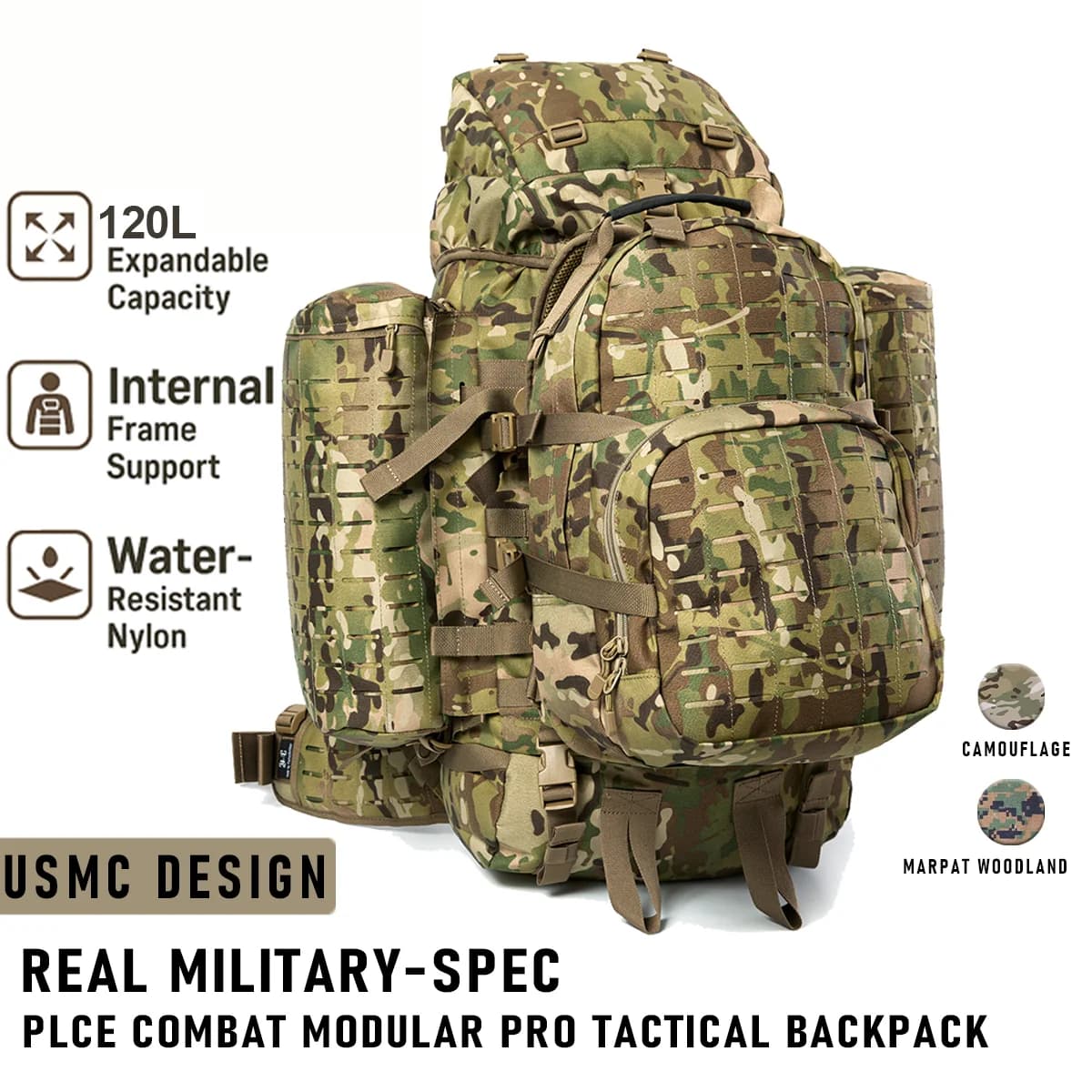 AKmax PLCE Pro 120L – MOLLE military backpack laser cut, ready for hydration