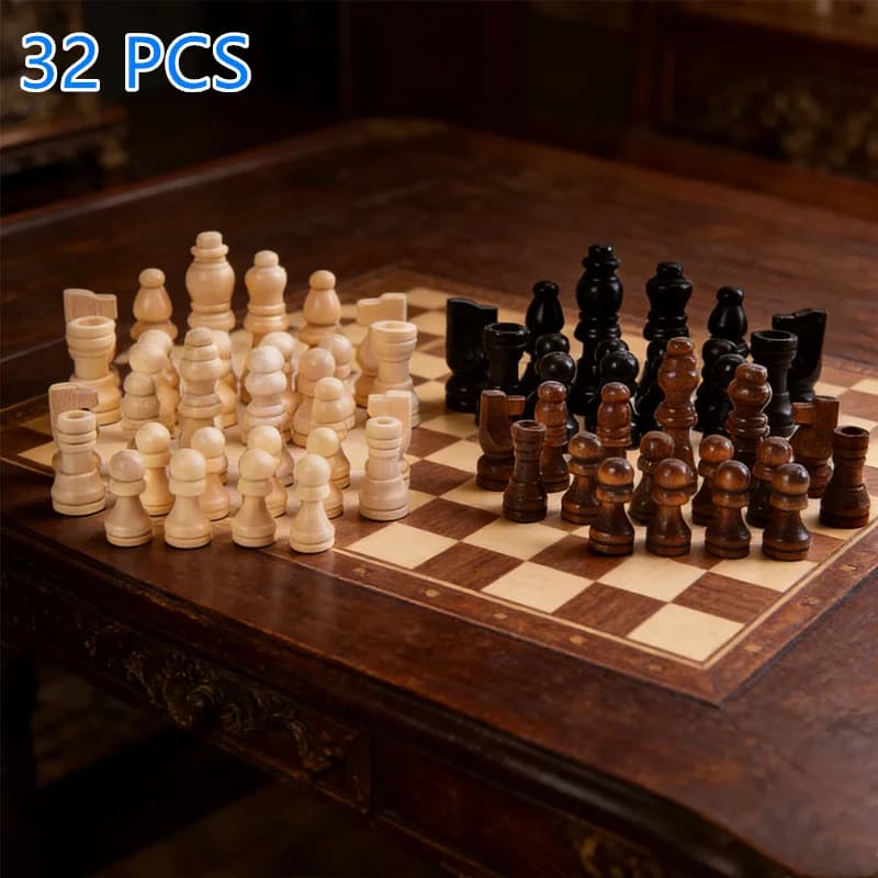 Set di 32 Pezzi degli Scacchi in Legno - Set Completo di Scacchi Internazionali Staunton, Set Completo per Scacchiera Standard, Durevole e Classico