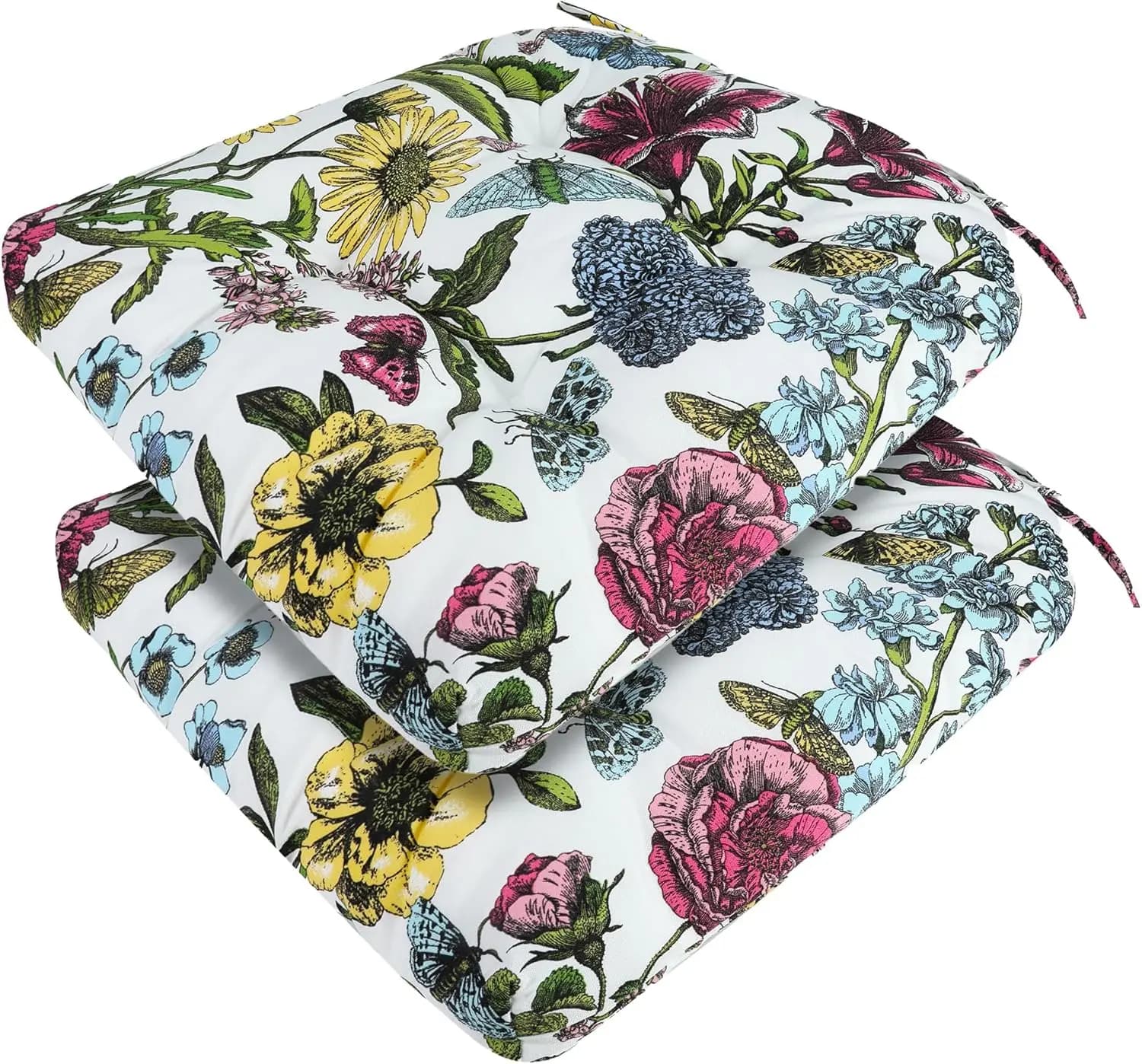 Cuscini per Sedie da Esterno 19x19 Pollici, Resistenti all'Acqua, Reversibili, Resistenti alle Intemperie per Mobili da Giardino e Patio (Farfalla Floreale)