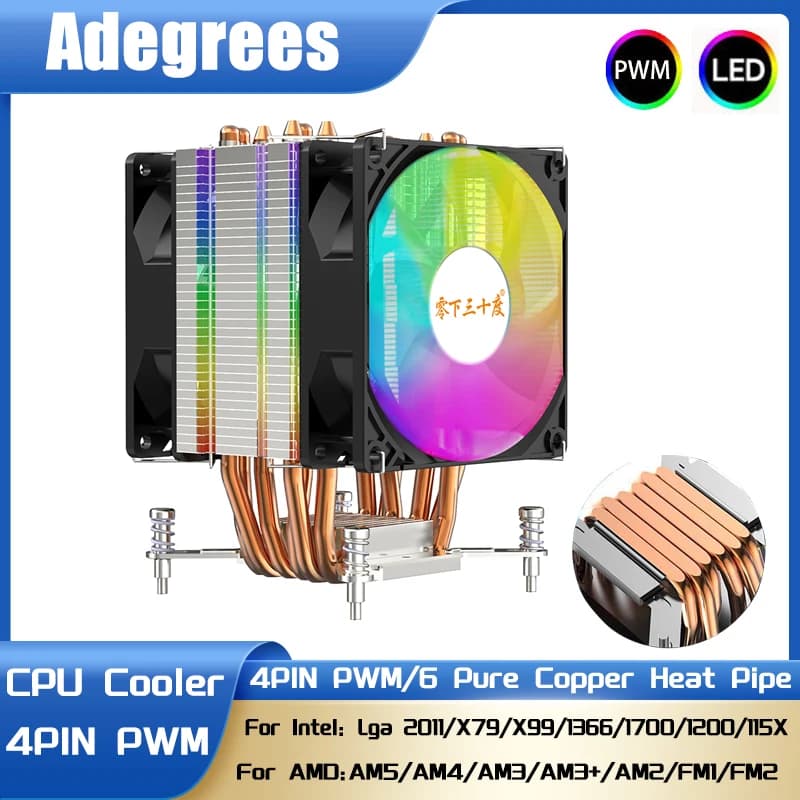 Dissipatore ad Aria per CPU AM4 con 6 Heat Pipe, Ventola PWM RGB per Intel LGA X99 2011 1700 1150 1151 1366 1155 X79 AMD AM5 AM3